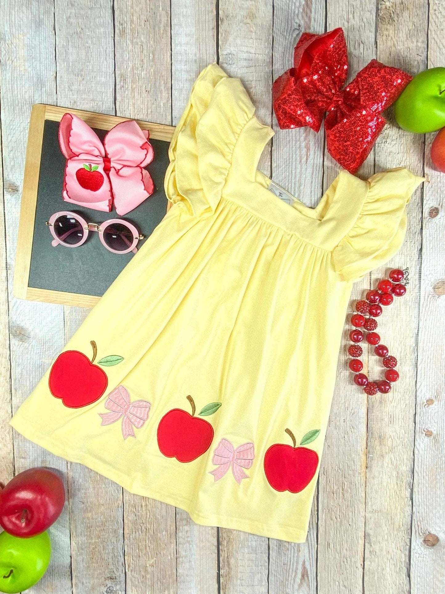 Apples & Bows Yellow Dress
